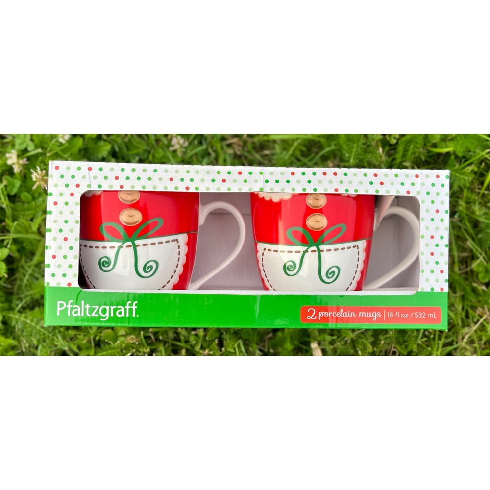 Pfaltzgraff Santa Outfit Mugs - Set of 2 - Holiday Christmas Coffee Cup